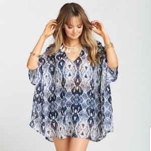 Show Me Your Mumu Peta Snake Print Tunic Top Blue Semi Sheer Medium